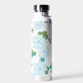 青い花、花柄、花柄 ウォーターボトル (左面)