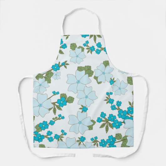 青い花、花柄、花柄 エプロン (正面)