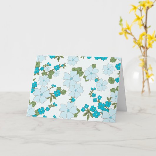 青い花、花柄、花柄 カード (黄色い花)