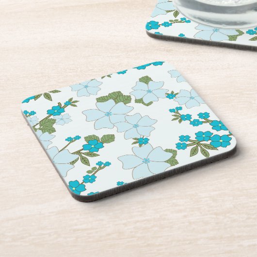 青い花、花柄、花柄 コースター (左側)