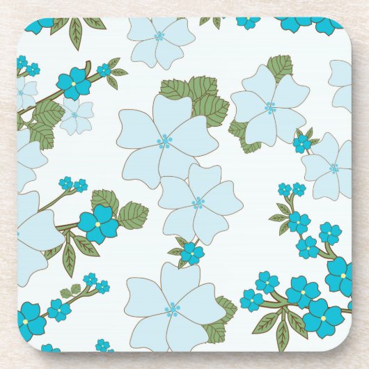 青い花、花柄、花柄 コースター (正面)