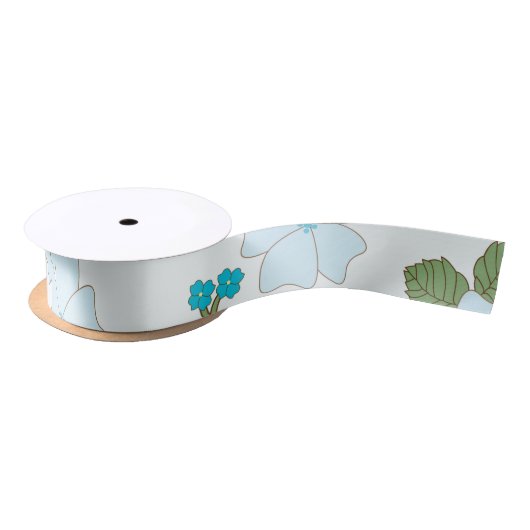 青い花、花柄、花柄 サテンリボン (リール)