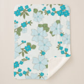 青い花、花柄、花柄 シェルパブランケット (正面)