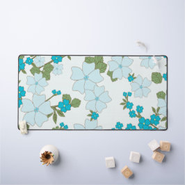 青い花、花柄、花柄 デスクマット