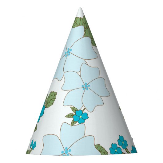 青い花、花柄、花柄 パーティーハット (正面)