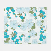 青い花、花柄、花柄 フリースブランケット (正面(横))