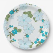 青い花、花柄、花柄 ペーパープレート (正面)