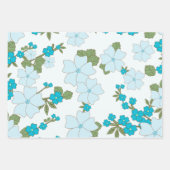青い花、花柄、花柄 ラッピングペーパーシート (正面3)