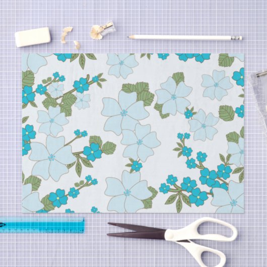 青い花、花柄、花柄 薄葉紙 (クラフト)