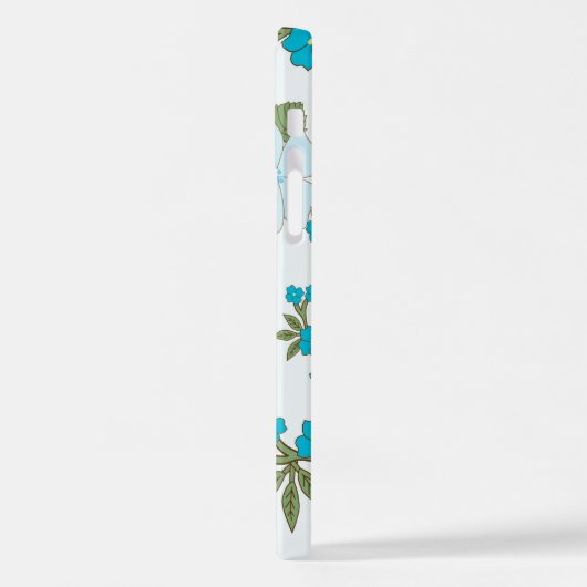 青い花、花柄、花柄 iPhoneケース (左側面)