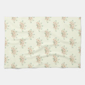 青い花，赤い花，花のパターン キッチンタオル (横)