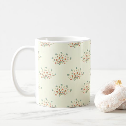 青い花,赤い花,花のパターン コーヒーマグカップ (ドーナツ)