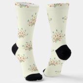 青い花，赤い花，花のパターン ソックス (傾斜あり)