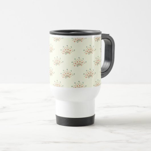 青い花,赤い花,花のパターン トラベルマグ (正面右)
