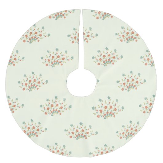 青い花，赤い花，花のパターン ブラッシュドポリエステルツリースカート (正面)