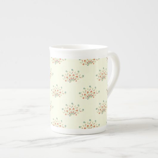 青い花,赤い花,花のパターン ボーンチャイナマグカップ (正面右)