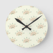 青い花，赤い花，花のパターン ラウンド壁時計 (正面)