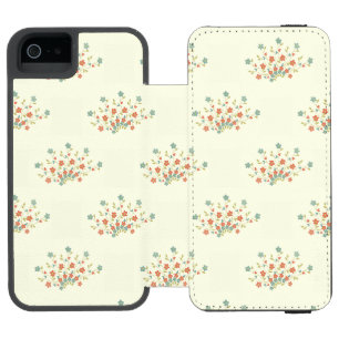 青い花，赤い花，花のパターン iPhone SE/5/5sウォレットケース