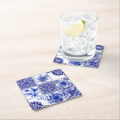 青い花，青い中国，磁器，鳥 スクエアペーパーコースター (インサイチュ)