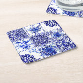 青い花，青い中国，磁器，鳥 スクエアペーパーコースター (アングル)