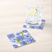 青い花，青い中国，磁器，鳥 スクエアペーパーコースター (インサイチュ)