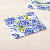 青い花，青い中国，磁器，鳥 スクエアペーパーコースター (アングル)