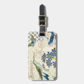 青い花、鳥および蝶の花束 ラゲッジタグ (正面縦)