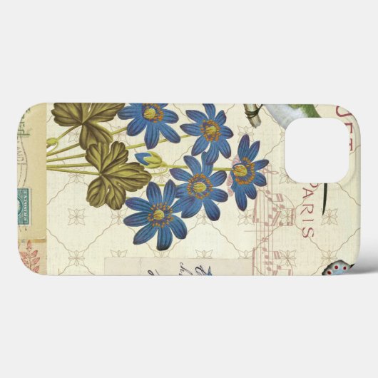 青い花、鳥および蝶の花束 Case-Mate iPhoneケース (裏面 (横))