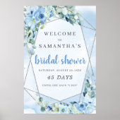 青い花bohoブライダルシャワーカウントダウン記号 ポスター (正面)