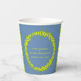 青い芸術の上のアカシア黄色の結婚ガラガラ 紙コップ