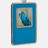 青い芽ガールperchedはがき正方形シールT- シルバープレートフレームオーナメント (右)