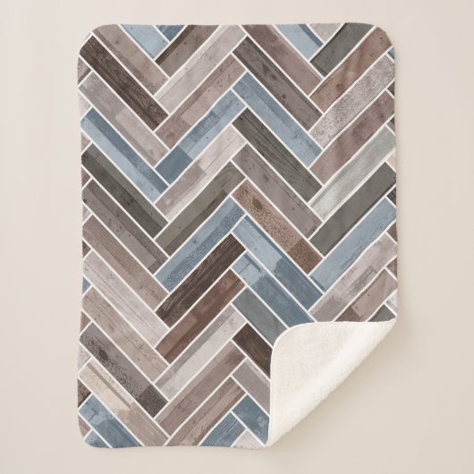 青い茶色の灰色のヘリンボーン模様 シェルパブランケット (正面)
