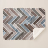 青い茶色の灰色のヘリンボーン模様 シェルパブランケット (正面(横))