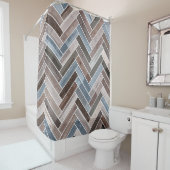 青い茶色の灰色のヘリンボーン模様 シャワーカーテン (インサイチュ)