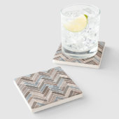 青い茶色の灰色のヘリンボーン模様 ストーンコースター (横)