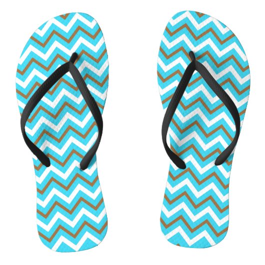 青い茶色の白いジグザグ線幾何海波 ビーチサンダル (ソール)