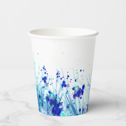 青い草が水の色のアートのカップ結婚を跳ね上げた 紙コップ (裏面)