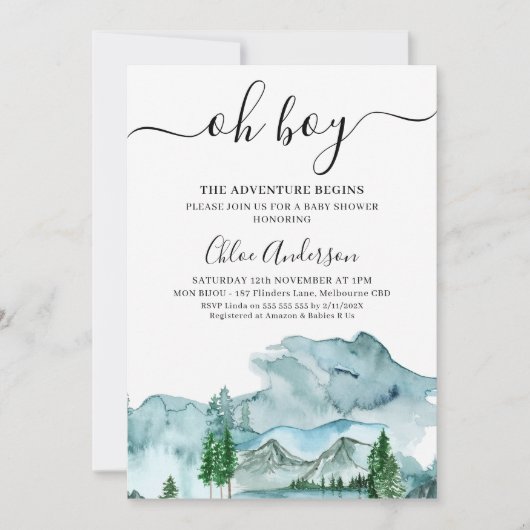 青い荒野この冒険は赤ちゃんシャワーを始める 招待状 (正面)