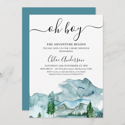 青い荒野この冒険は赤ちゃんシャワーを始める 招待状 (正面/裏面)
