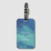 青い荷物タグモノグラムの水彩青い色 ラゲッジタグ (正面縦)
