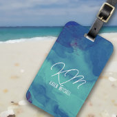 青い荷物タグモノグラムの水彩青い色 ラゲッジタグ