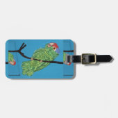 青い荷物札に緑のオウム ラゲッジタグ (正面横)
