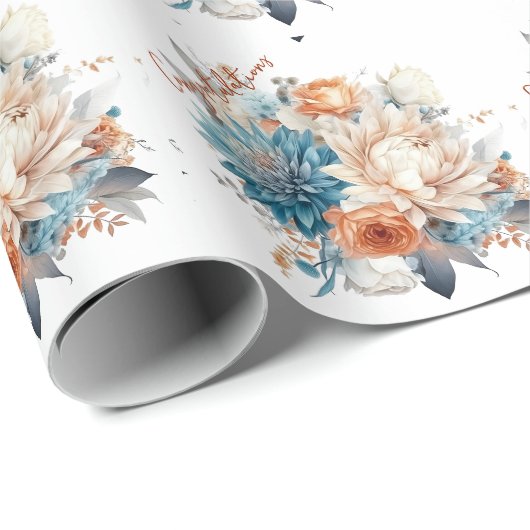 青い菊とピンクの芍薬のウェディングブーケ ラッピングペーパー (ロールコーナー)