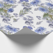 青い菊、水色 ラッピングペーパー (角)