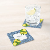 青い華美アマイタリアンルフィのタイルとレモンの布 スクエアペーパーコースター (インサイチュ)