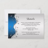 青い華美グラデーションの詳細に銀色の蝶 出欠カード (正面)