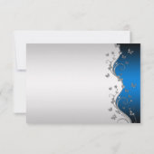 青い華美グラデーションの詳細に銀色の蝶 出欠カード (裏面)