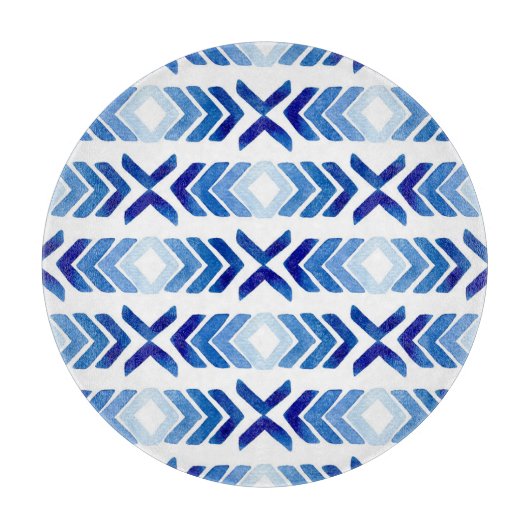 青い菱形の矢印の水色パターン カッティングボード (正面)