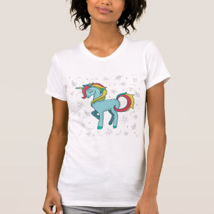 青い落書きのユニコーン Tシャツ