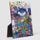 青い落書きの悪い目 フォトプラーク (側面)